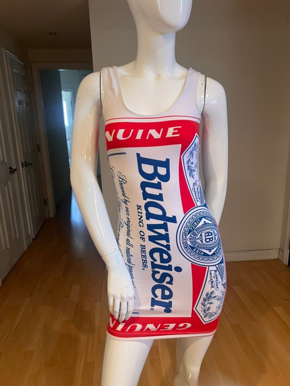 VINTAGE OFFICIAL BUDWEISER BEER BUD PARTY GIRL DRESS SIZE SMALL